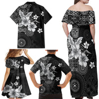 Hawaii Tapa Pattern With Black Hibiscus Family Matching Off Shoulder Maxi Dress and Hawaiian Shirt LT05 - Polynesian Pride