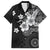 Hawaii Tapa Pattern With Black Hibiscus Family Matching Off Shoulder Maxi Dress and Hawaiian Shirt