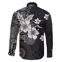 Hawaii Tapa Pattern With Black Hibiscus Family Matching Off Shoulder Maxi Dress and Hawaiian Shirt LT05 - Polynesian Pride