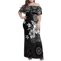 Hawaii Tapa Pattern With Black Hibiscus Family Matching Off Shoulder Maxi Dress and Hawaiian Shirt LT05 Mom's Dress Black - Polynesian Pride