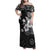 Hawaii Tapa Pattern With Black Hibiscus Family Matching Off Shoulder Maxi Dress and Hawaiian Shirt