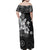 Hawaii Tapa Pattern With Black Hibiscus Family Matching Off Shoulder Maxi Dress and Hawaiian Shirt