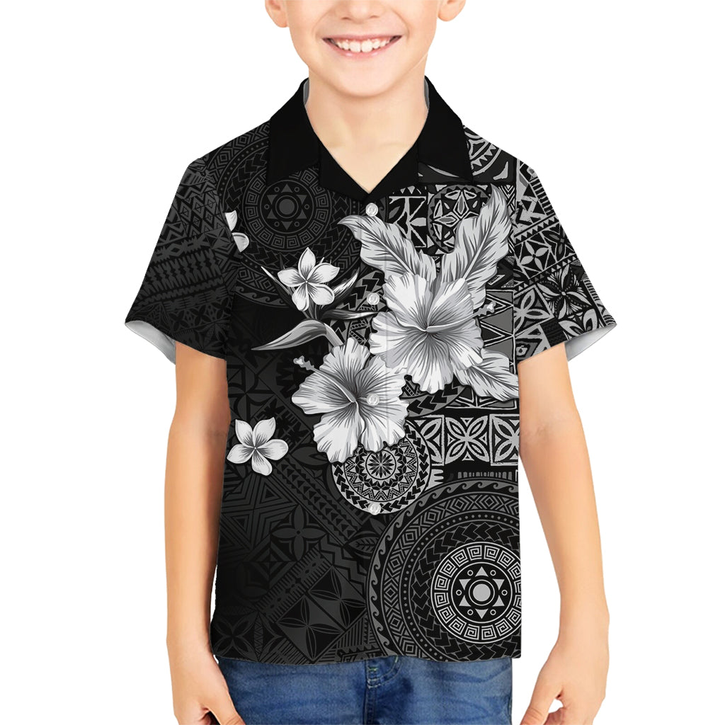 Hawaii Tapa Pattern With Black Hibiscus Family Matching Off Shoulder Maxi Dress and Hawaiian Shirt LT05 Son's Shirt Black - Polynesian Pride