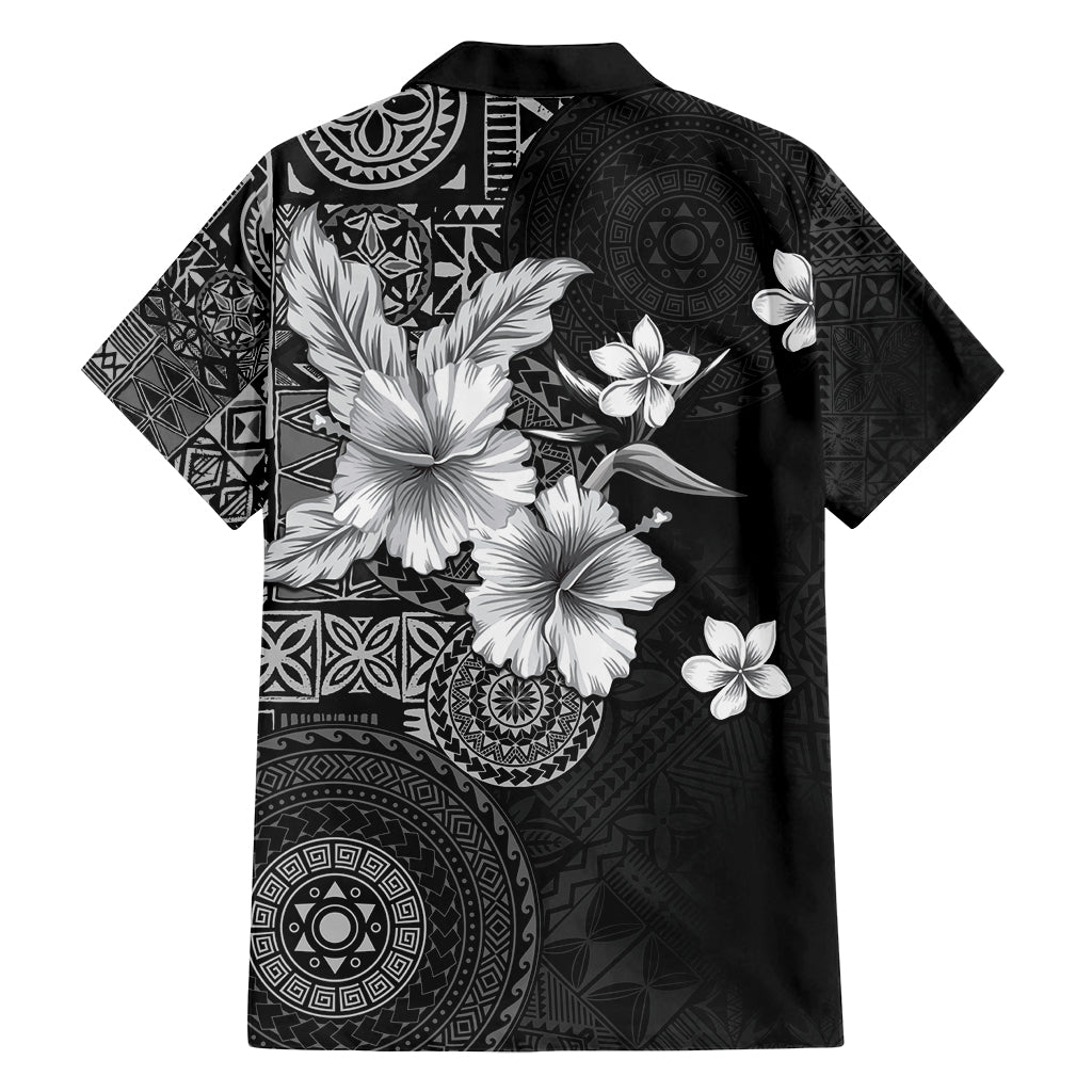 Hawaii Tapa Pattern With Black Hibiscus Family Matching Off Shoulder Short Dress and Hawaiian Shirt LT05 - Polynesian Pride