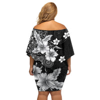 Hawaii Tapa Pattern With Black Hibiscus Family Matching Off Shoulder Short Dress and Hawaiian Shirt LT05 - Polynesian Pride