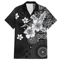 Hawaii Tapa Pattern With Black Hibiscus Family Matching Puletasi and Hawaiian Shirt LT05 Dad's Shirt - Short Sleeve Black - Polynesian Pride