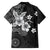 Hawaii Tapa Pattern With Black Hibiscus Family Matching Puletasi and Hawaiian Shirt