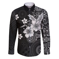 Hawaii Tapa Pattern With Black Hibiscus Family Matching Puletasi and Hawaiian Shirt LT05 Dad's Shirt - Long Sleeve Black - Polynesian Pride