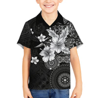 Hawaii Tapa Pattern With Black Hibiscus Family Matching Puletasi and Hawaiian Shirt LT05 Son's Shirt Black - Polynesian Pride