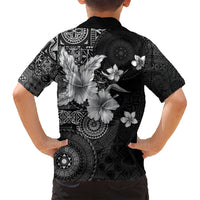 Hawaii Tapa Pattern With Black Hibiscus Family Matching Tank Maxi Dress and Hawaiian Shirt