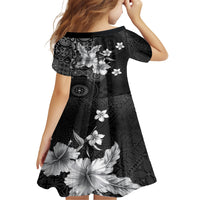 Hawaii Tapa Pattern With Black Hibiscus Family Matching Tank Maxi Dress and Hawaiian Shirt
