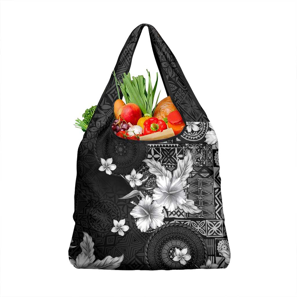 Hawaii Tapa Pattern With Black Hibiscus Grocery Bag LT05 1-pack One Size Black - Polynesian Pride