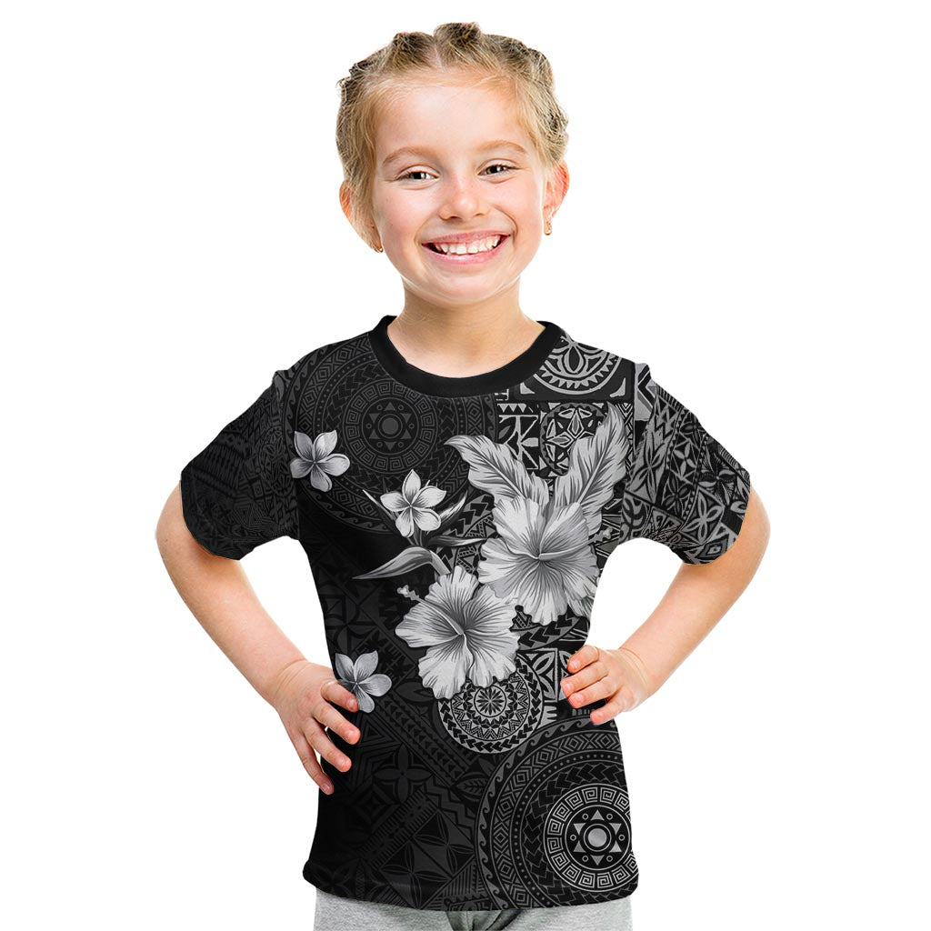 Hawaii Tapa Pattern With Black Hibiscus Kid T Shirt