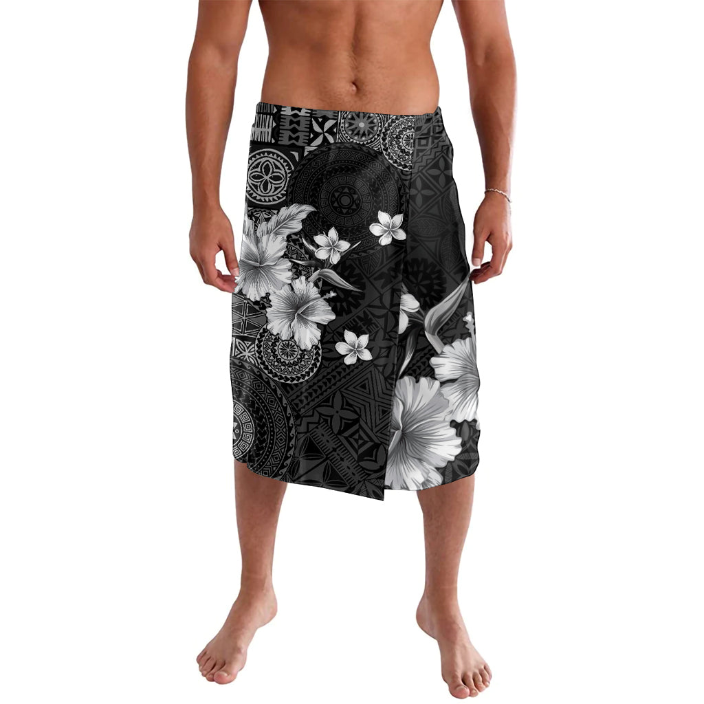 Hawaii Tapa Pattern With Black Hibiscus Lavalava LT05 Black - Polynesian Pride