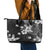 Hawaii Tapa Pattern With Black Hibiscus Leather Tote Bag