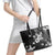 Hawaii Tapa Pattern With Black Hibiscus Leather Tote Bag