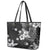 Hawaii Tapa Pattern With Black Hibiscus Leather Tote Bag