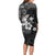 Hawaii Tapa Pattern With Black Hibiscus Long Sleeve Bodycon Dress