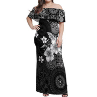 Hawaii Tapa Pattern With Black Hibiscus Off Shoulder Maxi Dress LT05 Women Black - Polynesian Pride