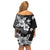 Hawaii Tapa Pattern With Black Hibiscus Off Shoulder Short Dress