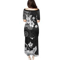 Hawaii Tapa Pattern With Black Hibiscus Puletasi LT05 - Polynesian Pride