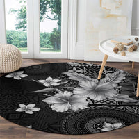 Hawaii Tapa Pattern With Black Hibiscus Round Carpet