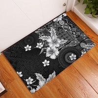 Hawaii Tapa Pattern With Black Hibiscus Rubber Doormat