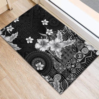 Hawaii Tapa Pattern With Black Hibiscus Rubber Doormat