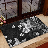 Hawaii Tapa Pattern With Black Hibiscus Rubber Doormat