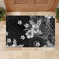 Hawaii Tapa Pattern With Black Hibiscus Rubber Doormat
