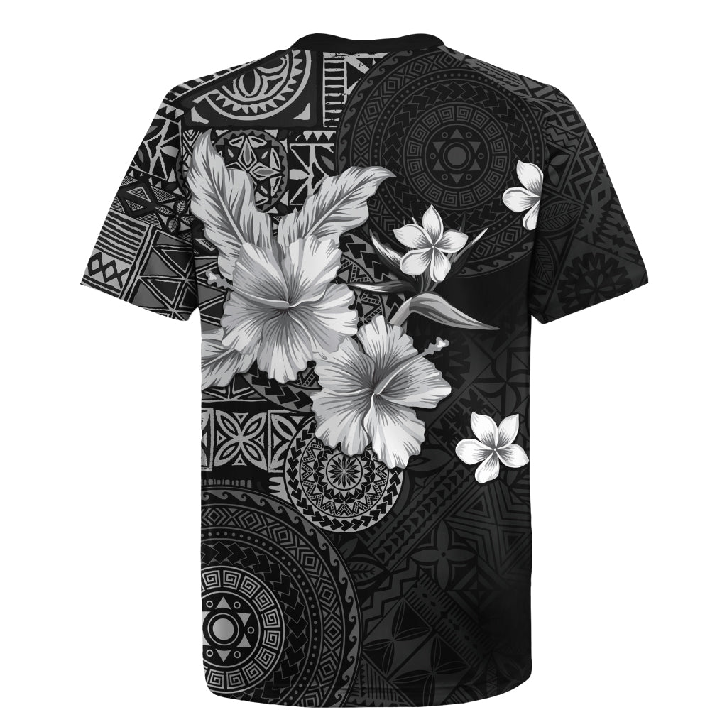 Hawaii Tapa Pattern With Black Hibiscus Rugby Jersey LT05 - Polynesian Pride