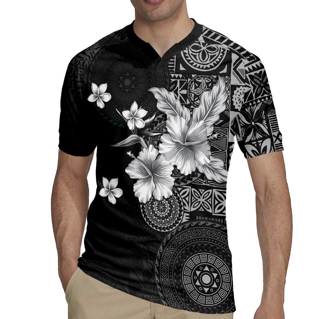 Hawaii Tapa Pattern With Black Hibiscus Rugby Jersey LT05 - Polynesian Pride