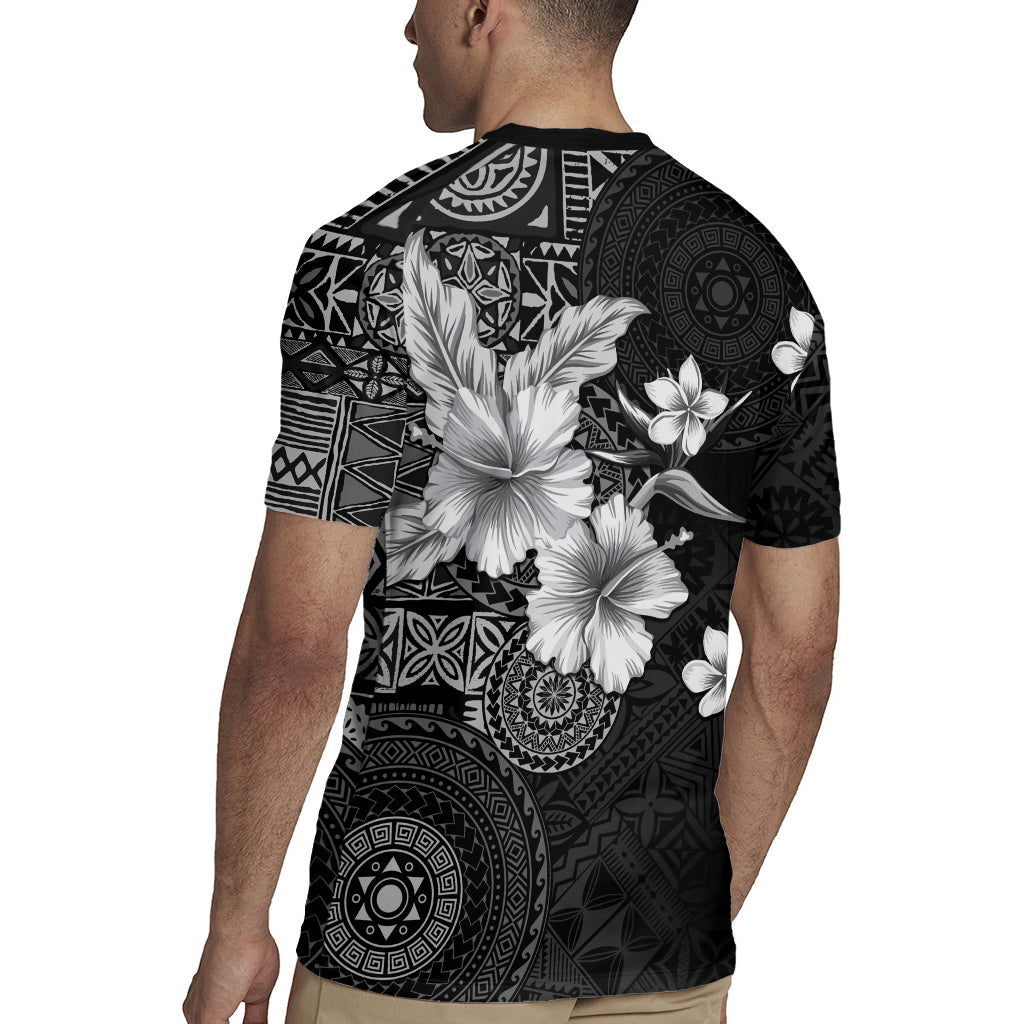 Hawaii Tapa Pattern With Black Hibiscus Rugby Jersey LT05 - Polynesian Pride