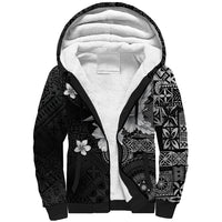 Hawaii Tapa Pattern With Black Hibiscus Sherpa Hoodie LT05 Unisex Black - Polynesian Pride