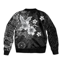 Hawaii Tapa Pattern With Black Hibiscus Sleeve Zip Bomber Jacket LT05 - Polynesian Pride