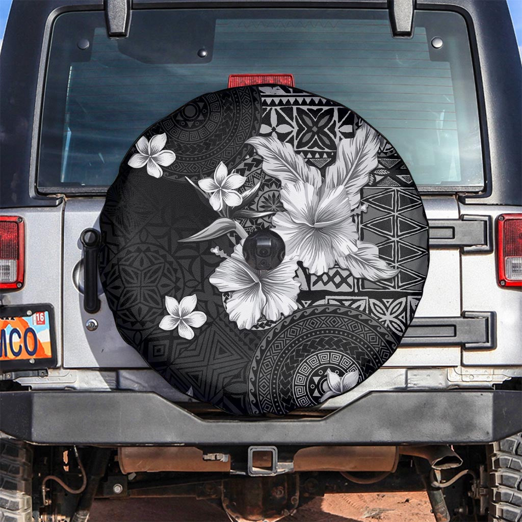 Hawaii Tapa Pattern With Black Hibiscus Spare Tire Cover LT05 Black - Polynesian Pride