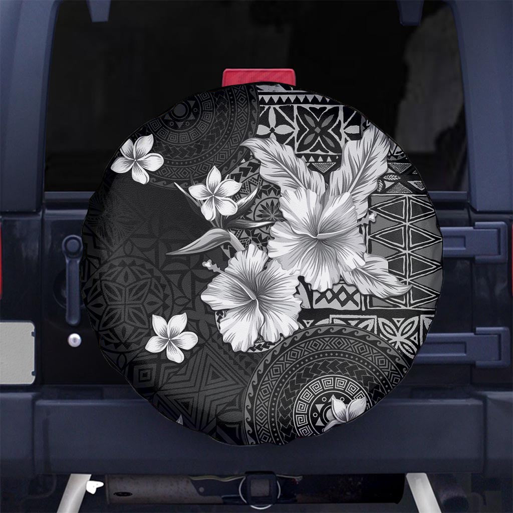 Hawaii Tapa Pattern With Black Hibiscus Spare Tire Cover LT05 - Polynesian Pride