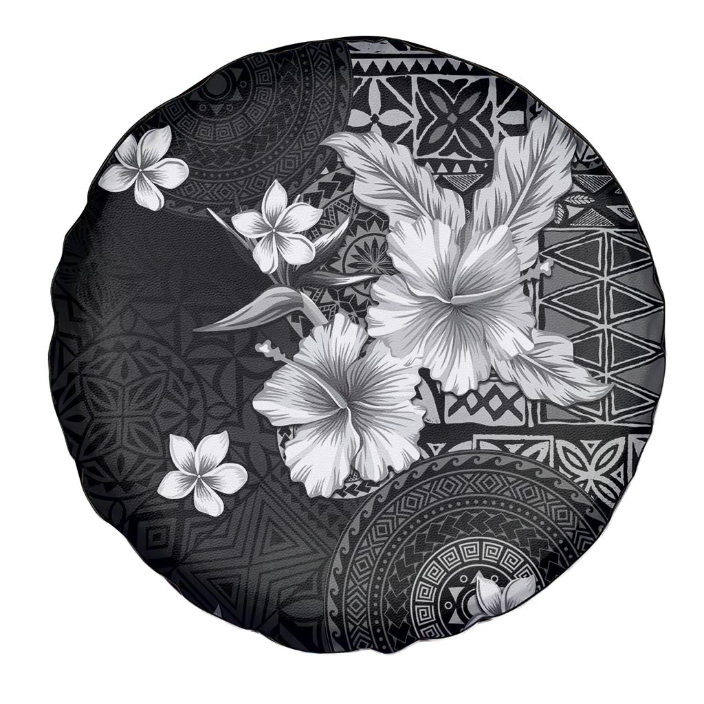 Hawaii Tapa Pattern With Black Hibiscus Spare Tire Cover LT05 - Polynesian Pride