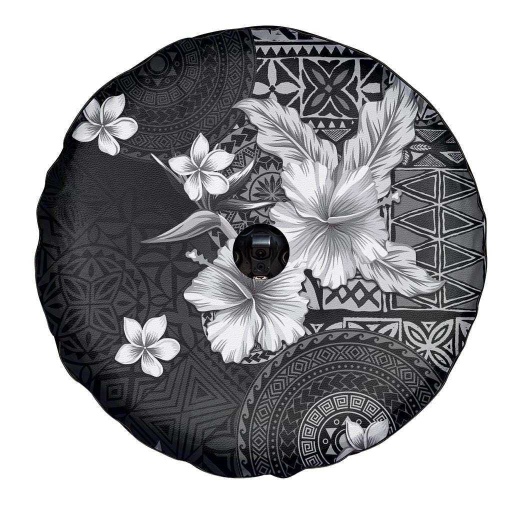 Hawaii Tapa Pattern With Black Hibiscus Spare Tire Cover LT05 - Polynesian Pride