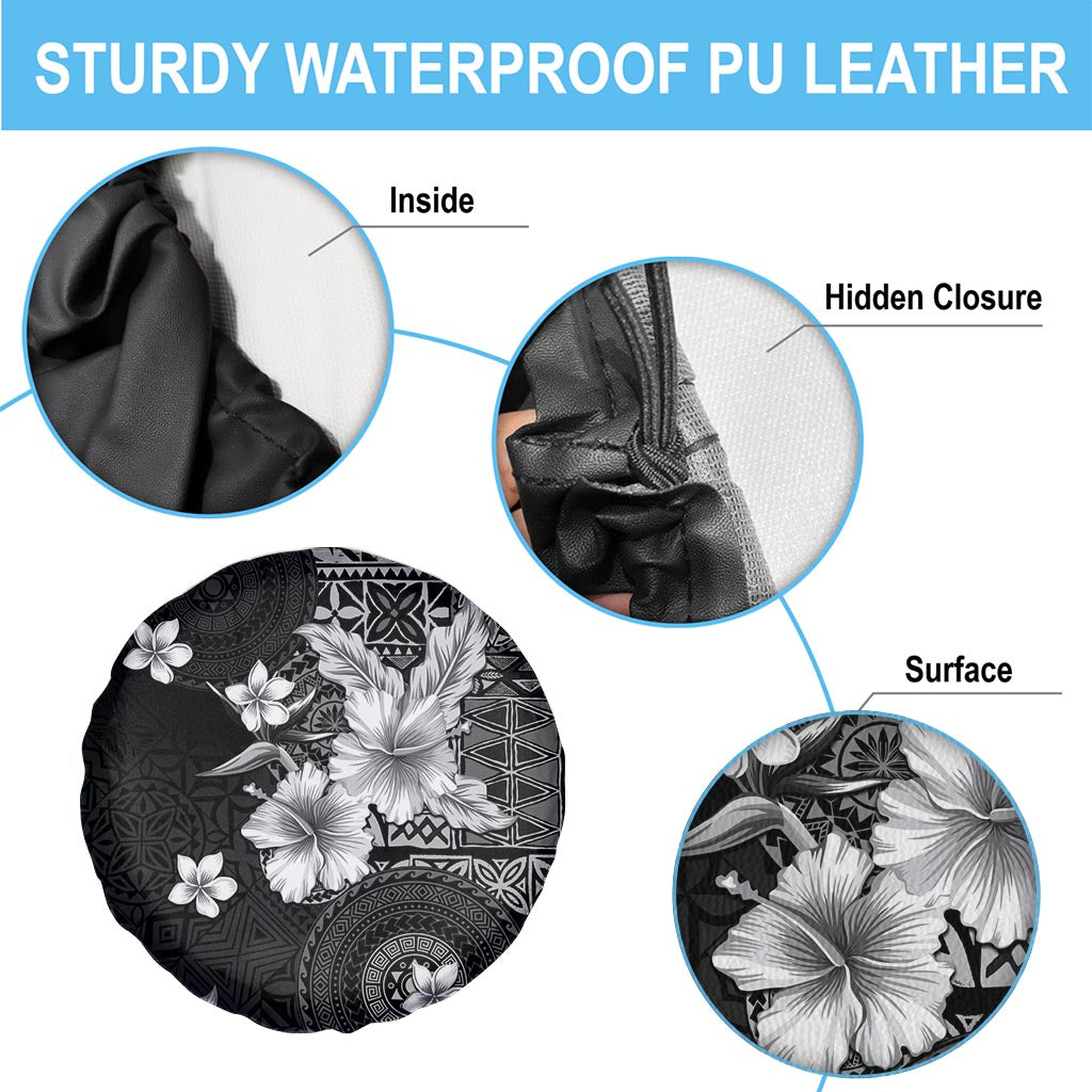 Hawaii Tapa Pattern With Black Hibiscus Spare Tire Cover LT05 - Polynesian Pride