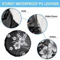 Hawaii Tapa Pattern With Black Hibiscus Spare Tire Cover LT05 - Polynesian Pride