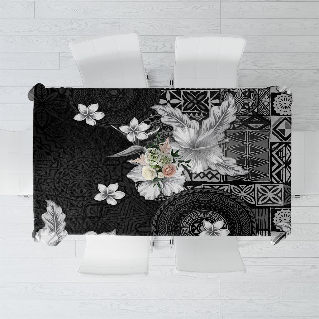 Hawaii Tapa Pattern With Black Hibiscus Tablecloth LT05 Black - Polynesian Pride