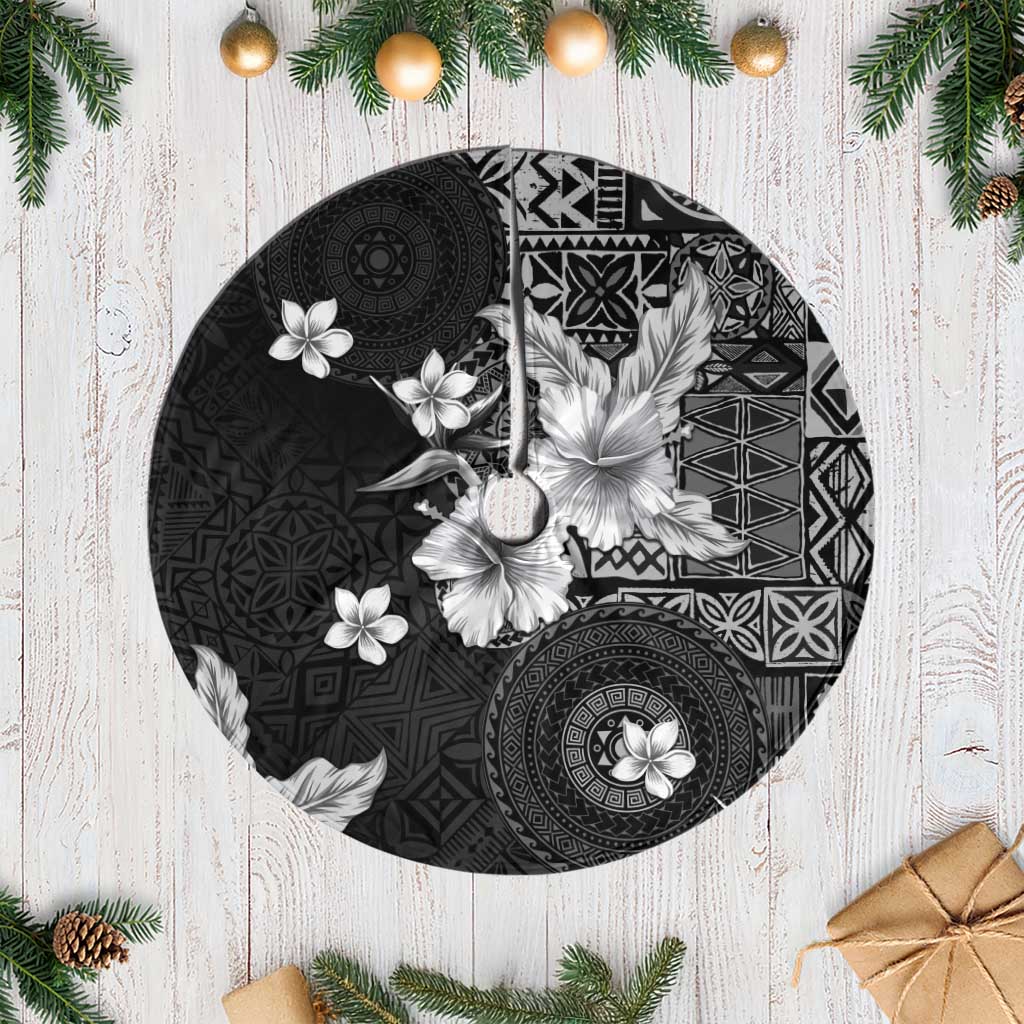 Hawaii Tapa Pattern With Black Hibiscus Tree Skirt