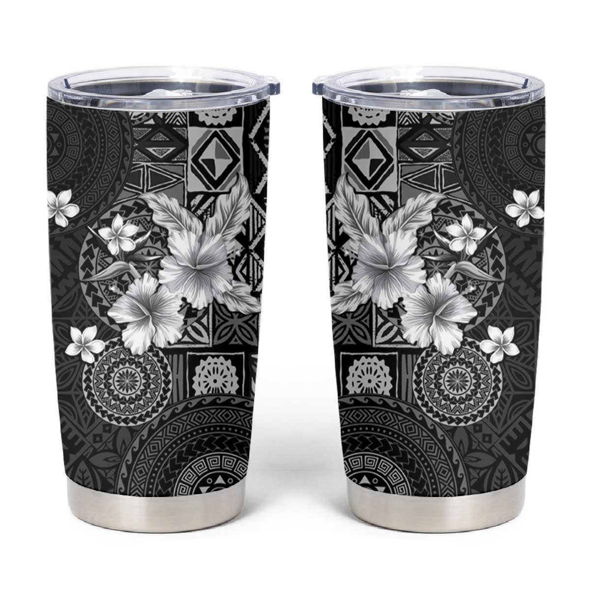 Hawaii Tapa Pattern With Black Hibiscus Tumbler Cup