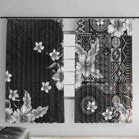 Hawaii Tapa Pattern With Black Hibiscus Window Curtain LT05 With Hooks Black - Polynesian Pride