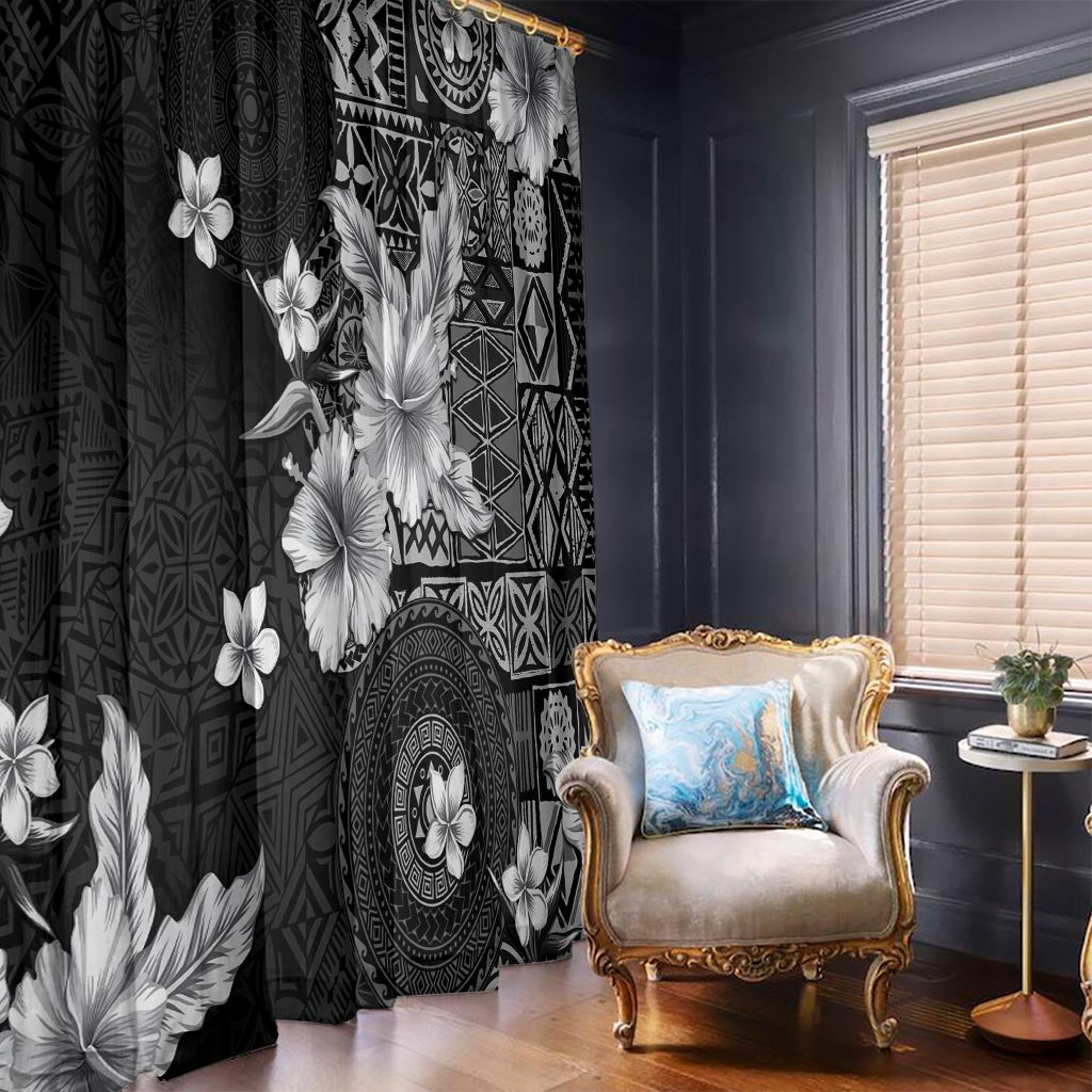 Hawaii Tapa Pattern With Black Hibiscus Window Curtain LT05 - Polynesian Pride