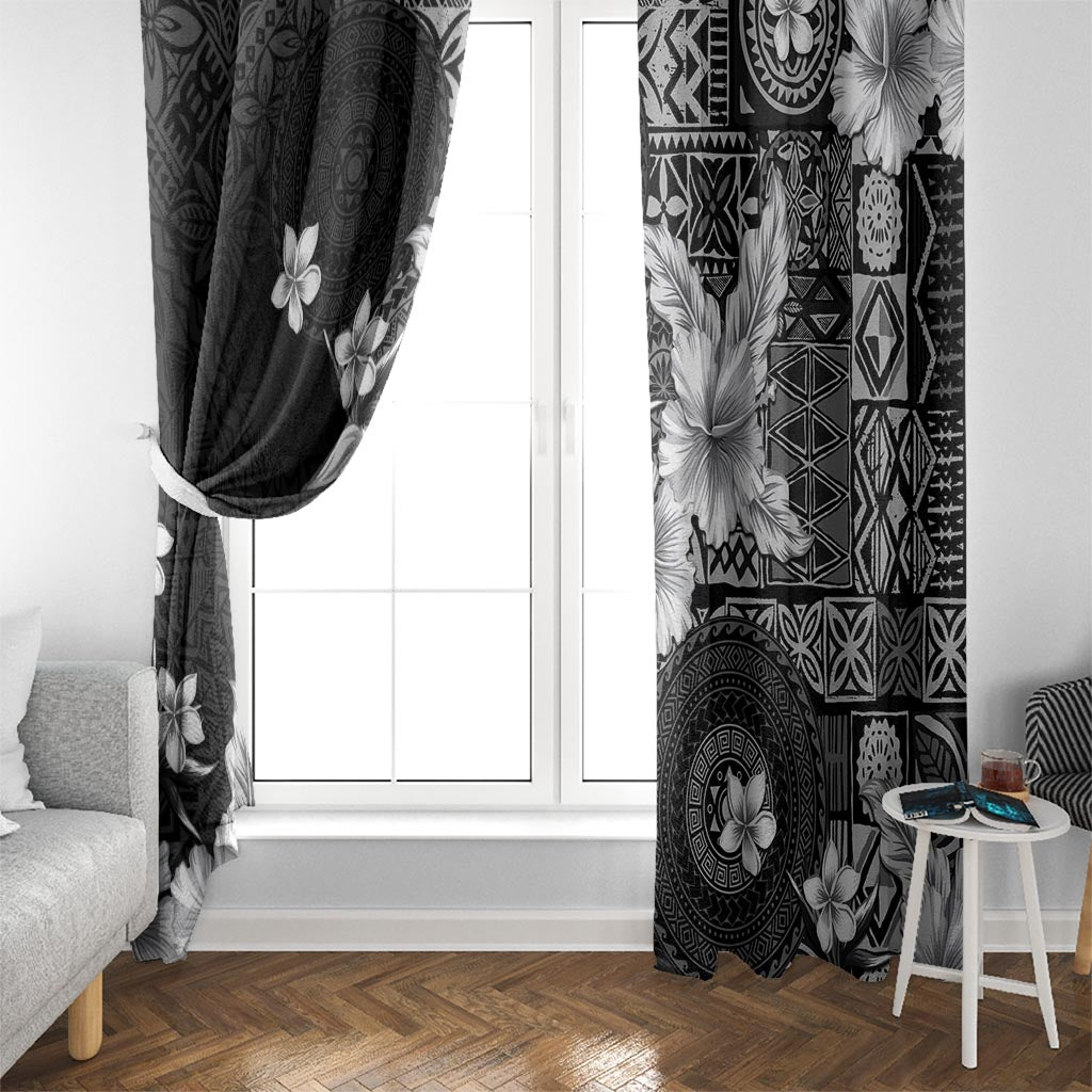 Hawaii Tapa Pattern With Black Hibiscus Window Curtain LT05 - Polynesian Pride