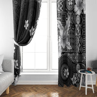 Hawaii Tapa Pattern With Black Hibiscus Window Curtain LT05 - Polynesian Pride