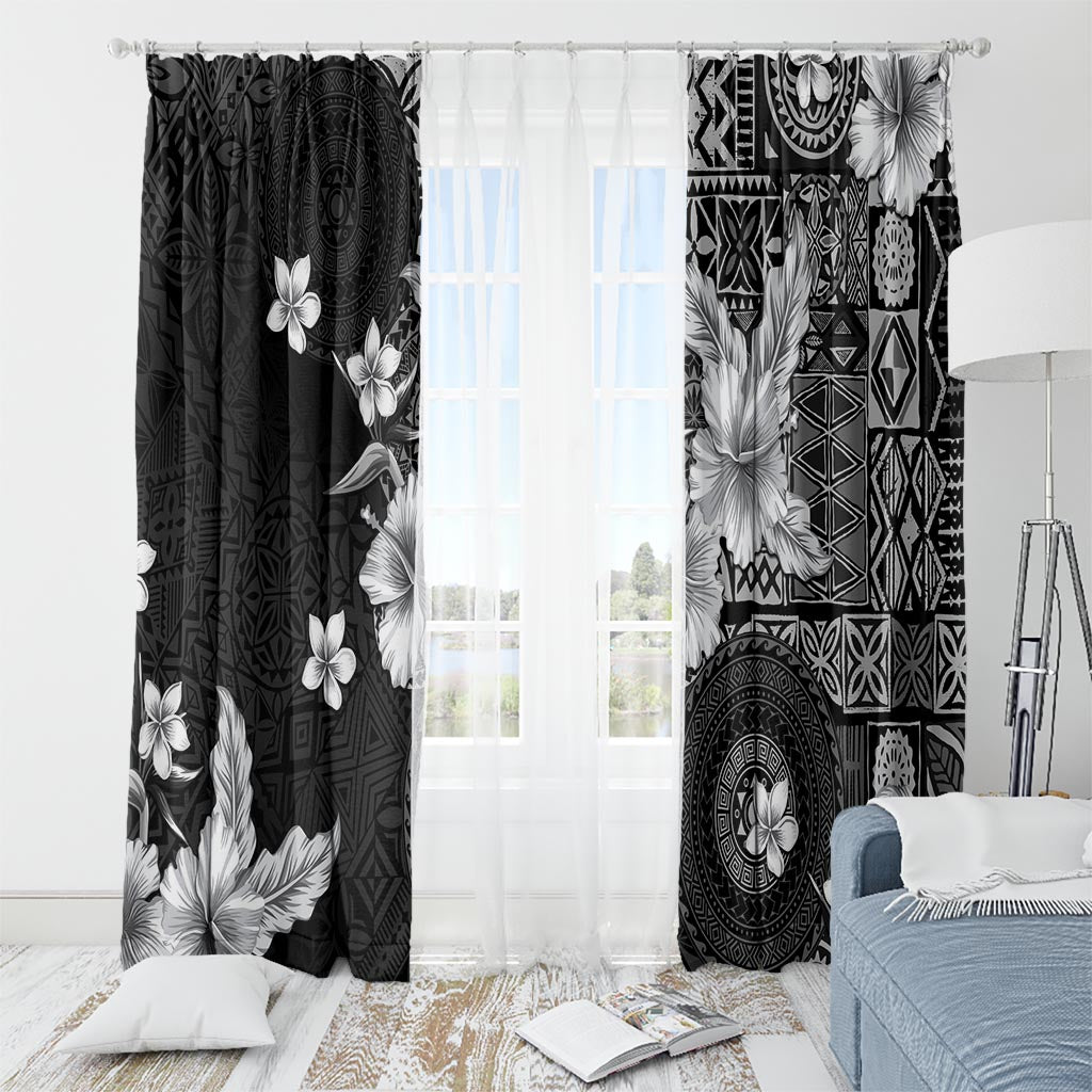 Hawaii Tapa Pattern With Black Hibiscus Window Curtain LT05 - Polynesian Pride