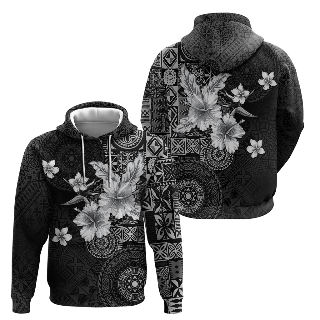 Hawaii Tapa Pattern With Black Hibiscus Zip Hoodie